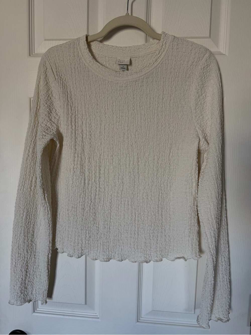 A New Day Textured Cream Long Sleeve Ruffle Hem Small